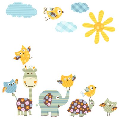 Sticker Decoratieve afbeeldingen van dieren op een heldere dag