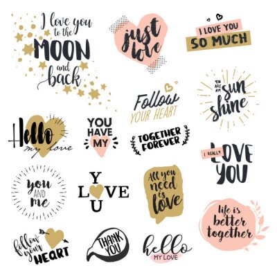 Sticker Decoratieve inscripties rond het thema liefde