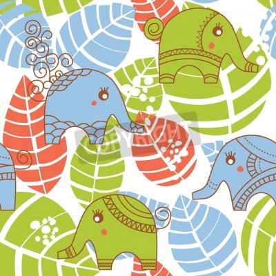 Sticker Decoratieve olifanten en bladeren veelkleurige collage