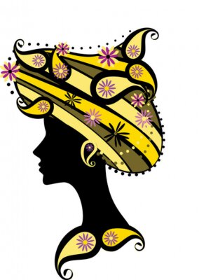 Sticker Decoratieve silhouet van de vrouw met bloemen