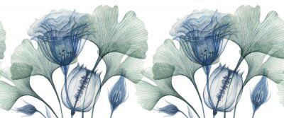 Sticker Delicate blauwe bloemen en bladeren