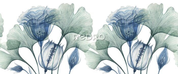 Sticker Delicate blauwe bloemen en bladeren