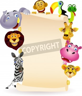 Sticker Dieren houden een blanco vel papier vast