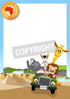 Sticker Dieren in een jeep op een Afrikaanse safari