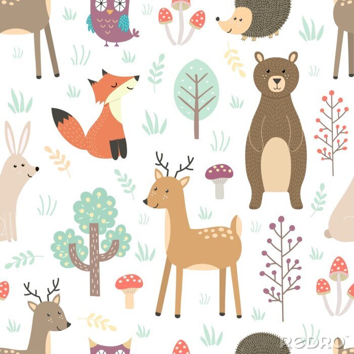 Sticker Dieren van het bos op een witte achtergrond