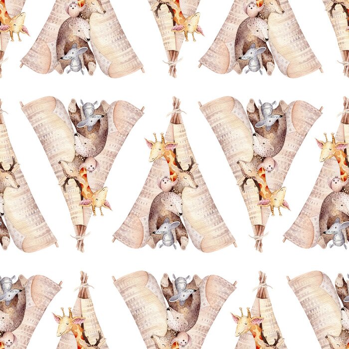 Sticker Dieren van verschillende soorten in een Indiase wigwam