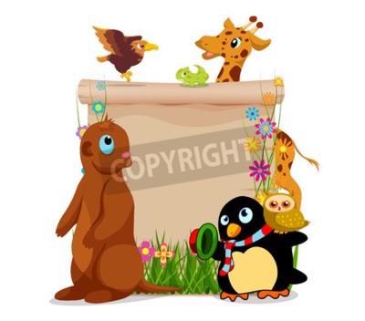 Sticker Dieren verzamelden zich rond schrijvend perkament