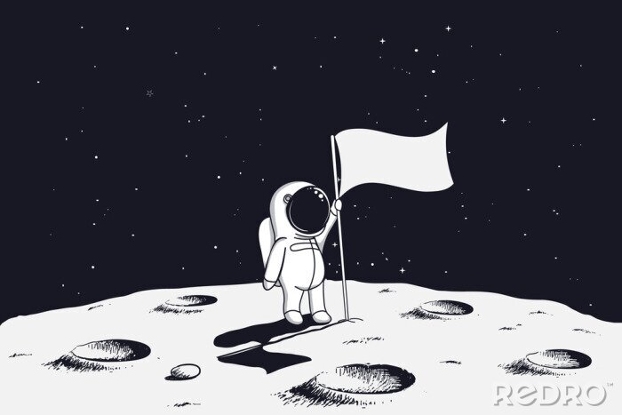 Sticker Dikke astronaut die bij de grafische vlag staat