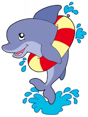 Sticker Dolfijn in een opblaasbare zwemring
