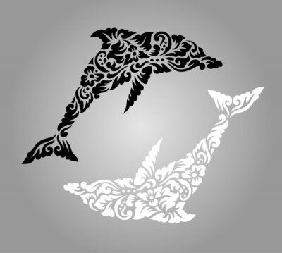 Sticker Dolfijn yin yang bloem versiering decoratie