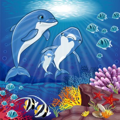 Sticker Dolfijnen op de bodem van de zee