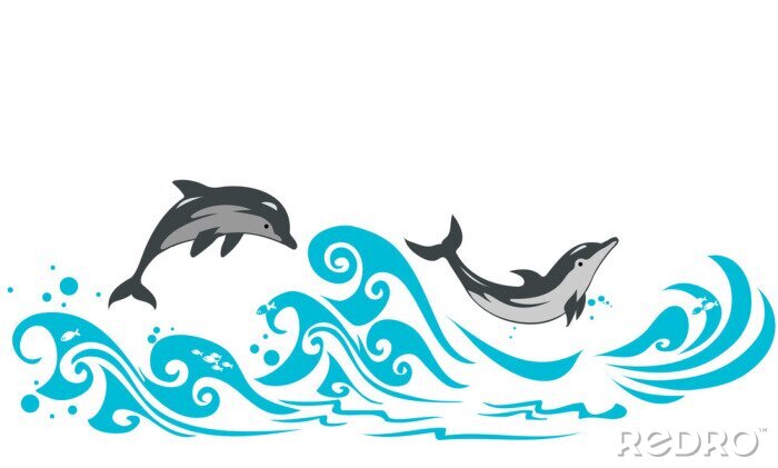 Sticker Dolfijnen springen in zee golven