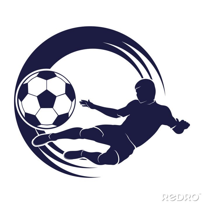 Sticker Donkerblauwe dynamische voetbalafbeeldingen met een speler
