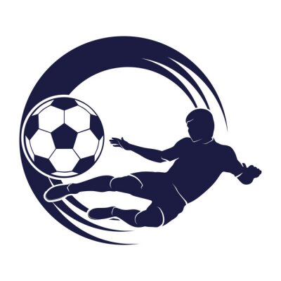 Sticker Donkerblauwe dynamische voetbalafbeeldingen met een speler