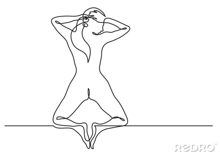 Sticker doorlopende lijntekening van de vrouw op haar knieën achteraanzicht