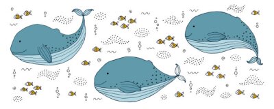 Sticker Drawing - funny whale and hand drawn elements