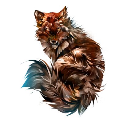 Sticker Drawn animal red fox on a white background