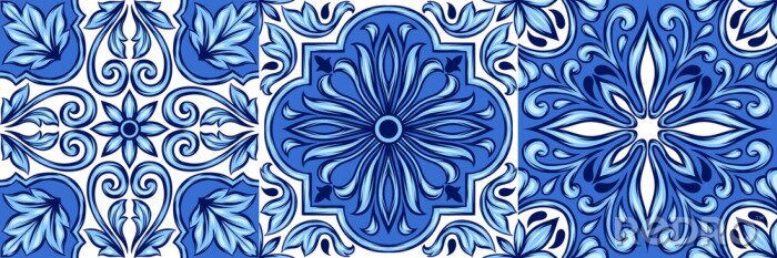 Sticker Drie blauwe Azulejo tegels