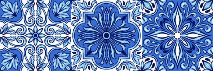 Sticker Drie blauwe Azulejo tegels