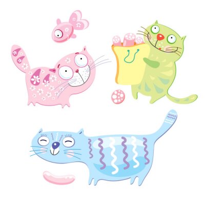 Sticker Drie grappige kleurrijke katten humoristische illustratie