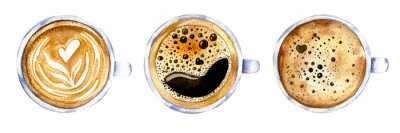 Sticker Drie kopjes koffie tekenen met waterverf