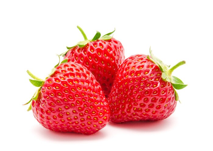 Sticker Drie perfecte rode rijpe aardbei geïsoleerd