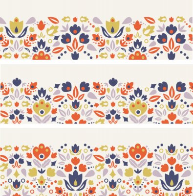 Sticker Drie vector sier folk tulpen horizontale naadloze patronen