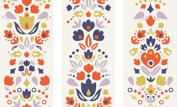 Sticker Drie vector sier folk tulpen verticale naadloze patronen