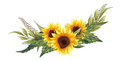 Sticker Drie zonnebloemen met bladeren