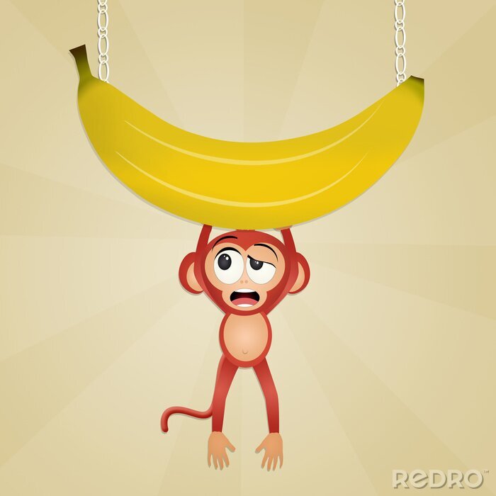 Sticker Een aap die een grote banaan vasthoudt