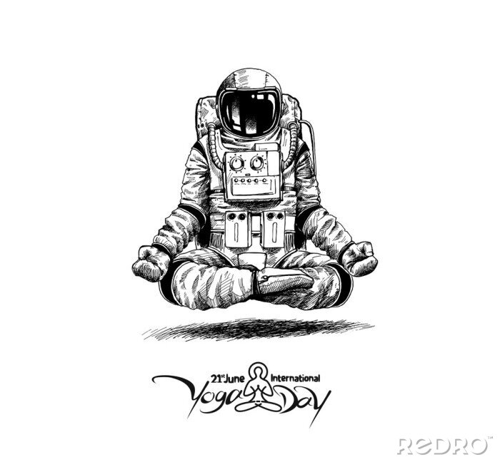 Sticker Een astronaut in een ruimtepak die aan meditatie doet
