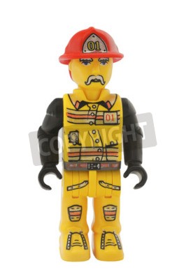 Sticker Een besnorde brandweerman in een pak LEGO figuur
