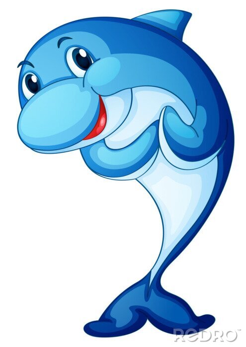 Sticker Een blauwe lieve dolfijn op een witte achtergrond
