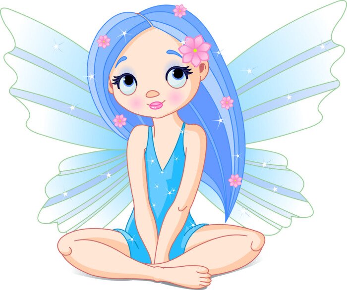 Sticker Een blauwharige fee die met gekruiste benen zit