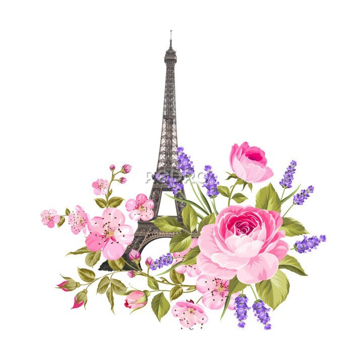 Sticker Een bloemenkrans bij de Eiffeltoren