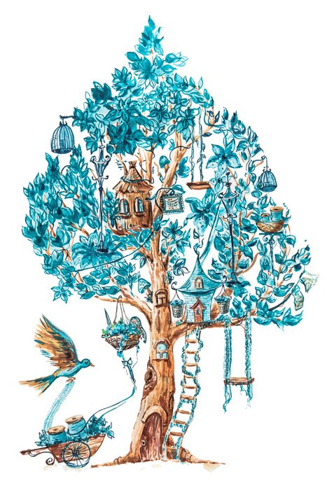 Sticker Een boom met turquoise bladeren