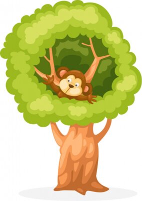 Sticker Een bruine aap in de kruin van een massieve boom
