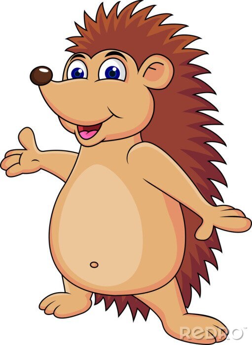 Sticker Een bruine egel die een uitnodigend gebaar maakt met zijn poot