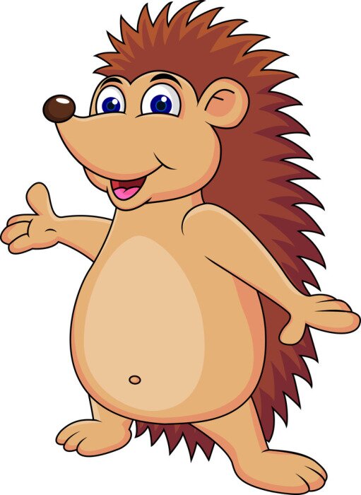 Sticker Een bruine egel die een uitnodigend gebaar maakt met zijn poot