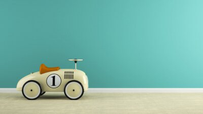 Sticker Een deel van het interieur met stijlvolle beige speelgoed auto 3D-rendering