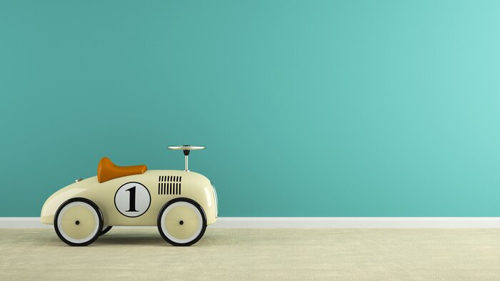 Sticker Een deel van het interieur met stijlvolle beige speelgoed auto 3D-rendering