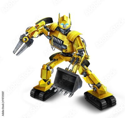 Sticker Een gele robot verandert in een machine
