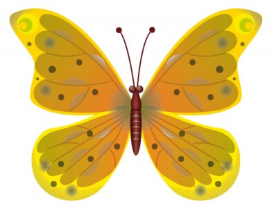 Een gele vlinder met gespikkelde vleugels