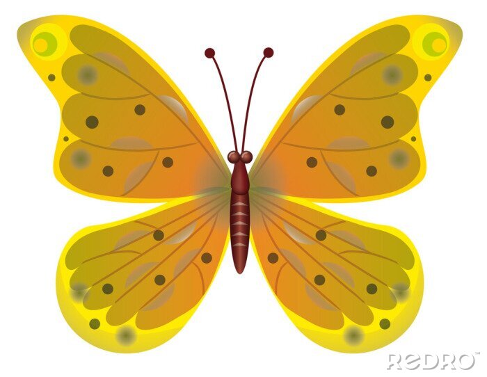 Sticker Een gele vlinder met gespikkelde vleugels