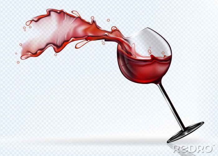 Sticker Een glas rode wijn die in de herfst bespat. Realistische vector afbeelding.