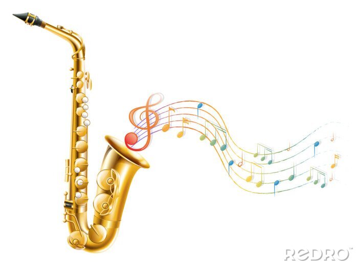 Sticker Een gouden saxofoon met muzieknoten