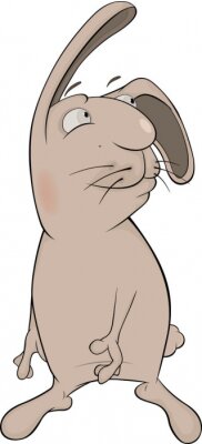 Sticker Een grijze konijntekening in een tekenfilmstijl