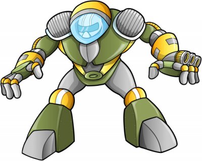 Sticker Een groene gepantserde robot in een ruimtehelm