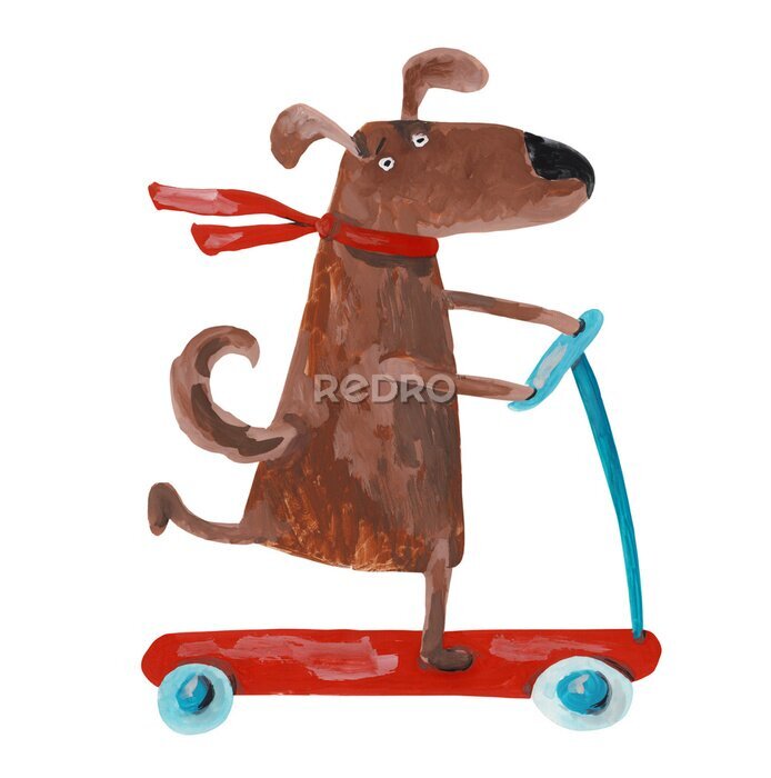Sticker Een hond op een scooter
