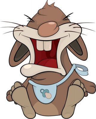 Sticker Een huilend konijntje in een blauw slabbetje